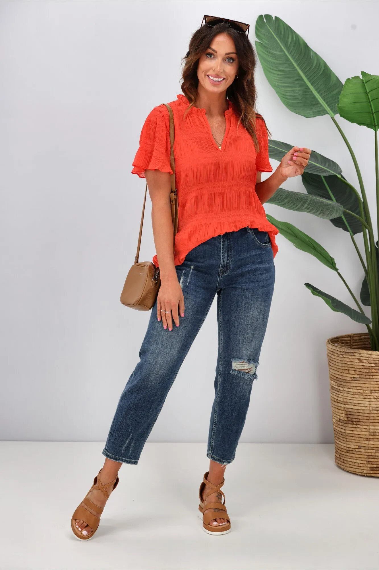 Gloss by Shine On Ontario Pleated Top Coral