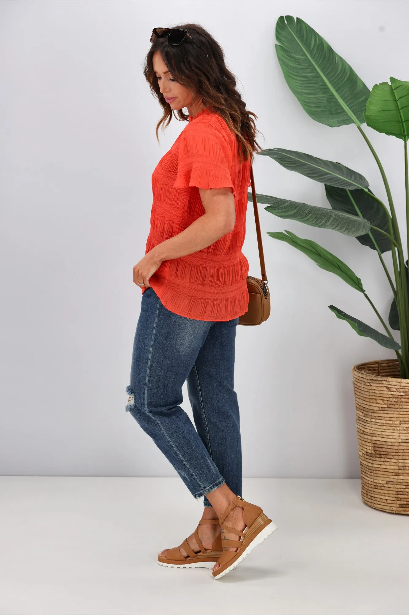 Gloss by Shine On Ontario Pleated Top Coral