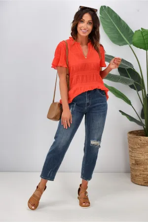 Gloss by Shine On Ontario Pleated Top Coral