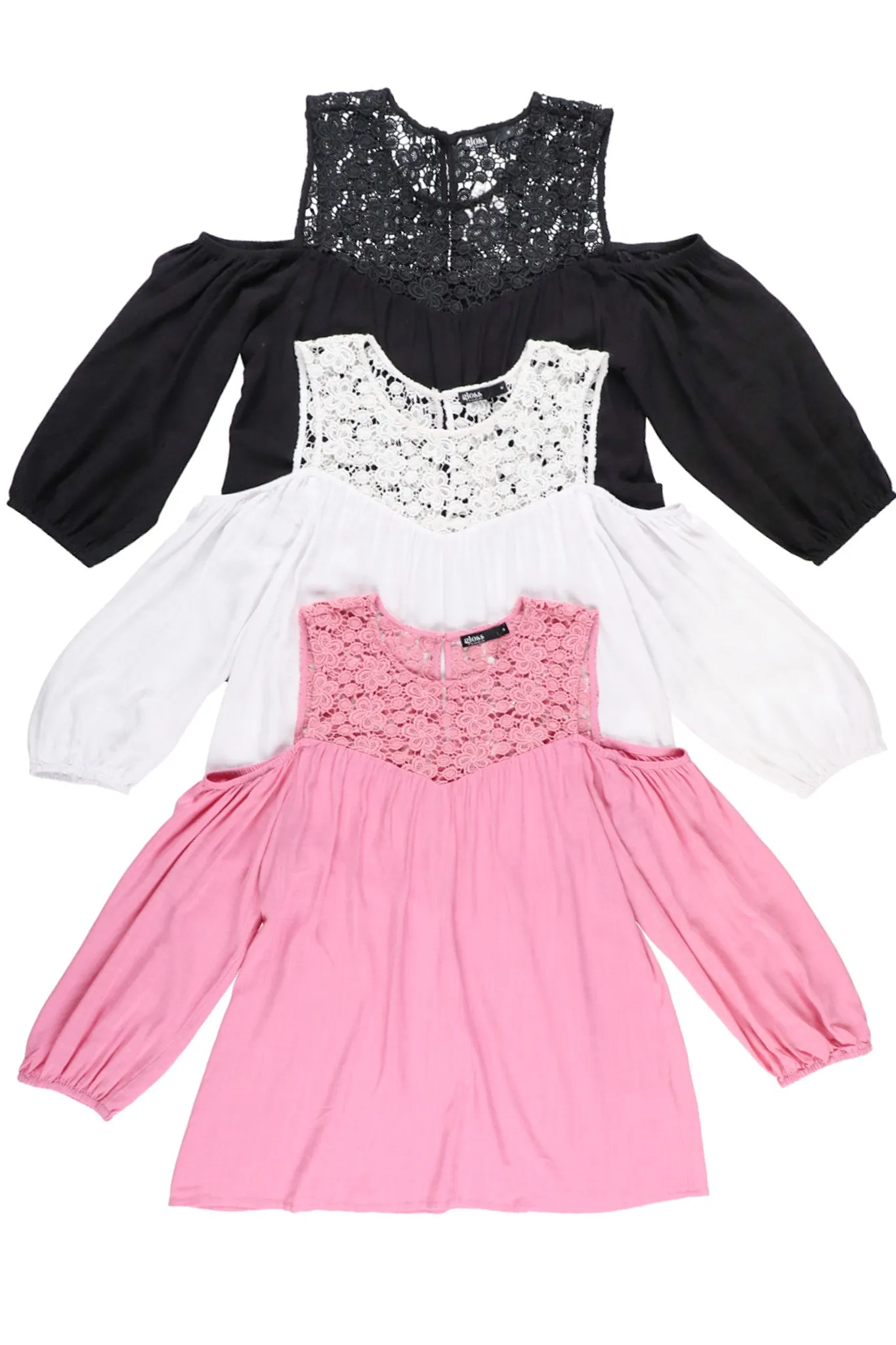 Gloss by Shine On Tayla Lace Cold Shoulder Top Pink
