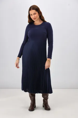 Gloss by Shine On Vester Knit Dress with Woven Pleat Skirt Midnight