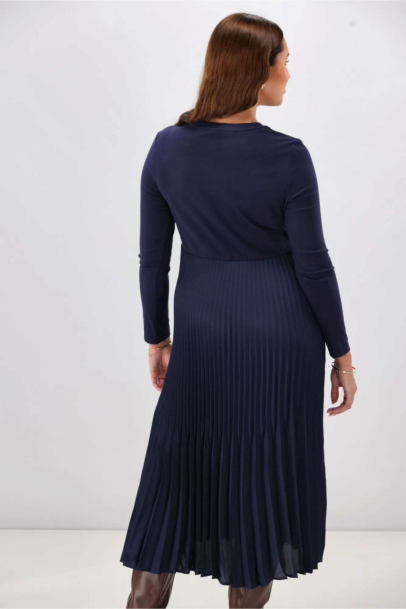 Gloss by Shine On Vester Knit Dress with Woven Pleat Skirt Midnight