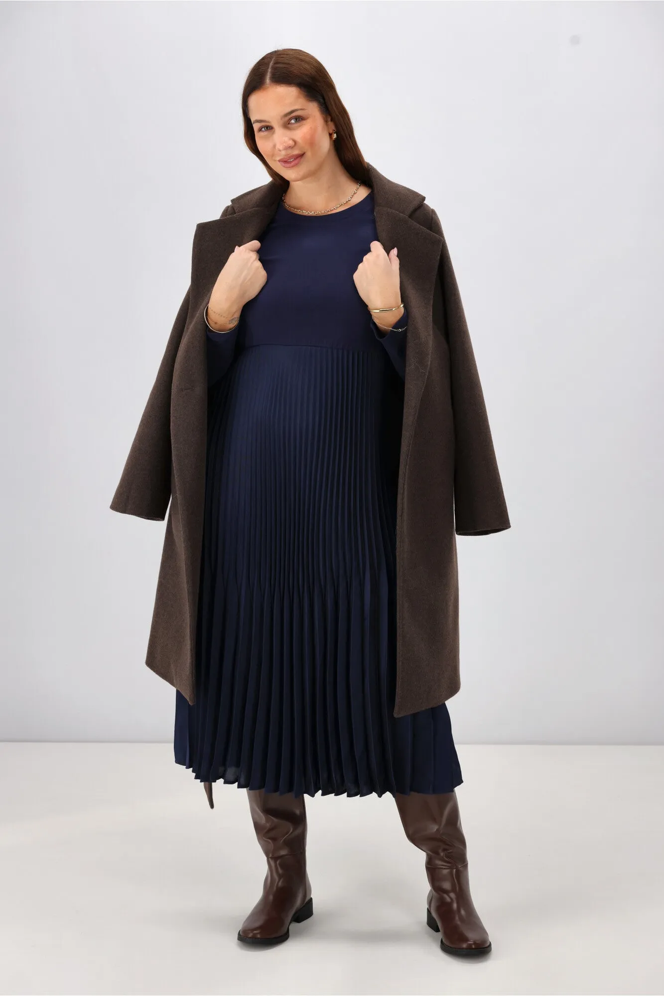 Gloss by Shine On Vester Knit Dress with Woven Pleat Skirt Midnight