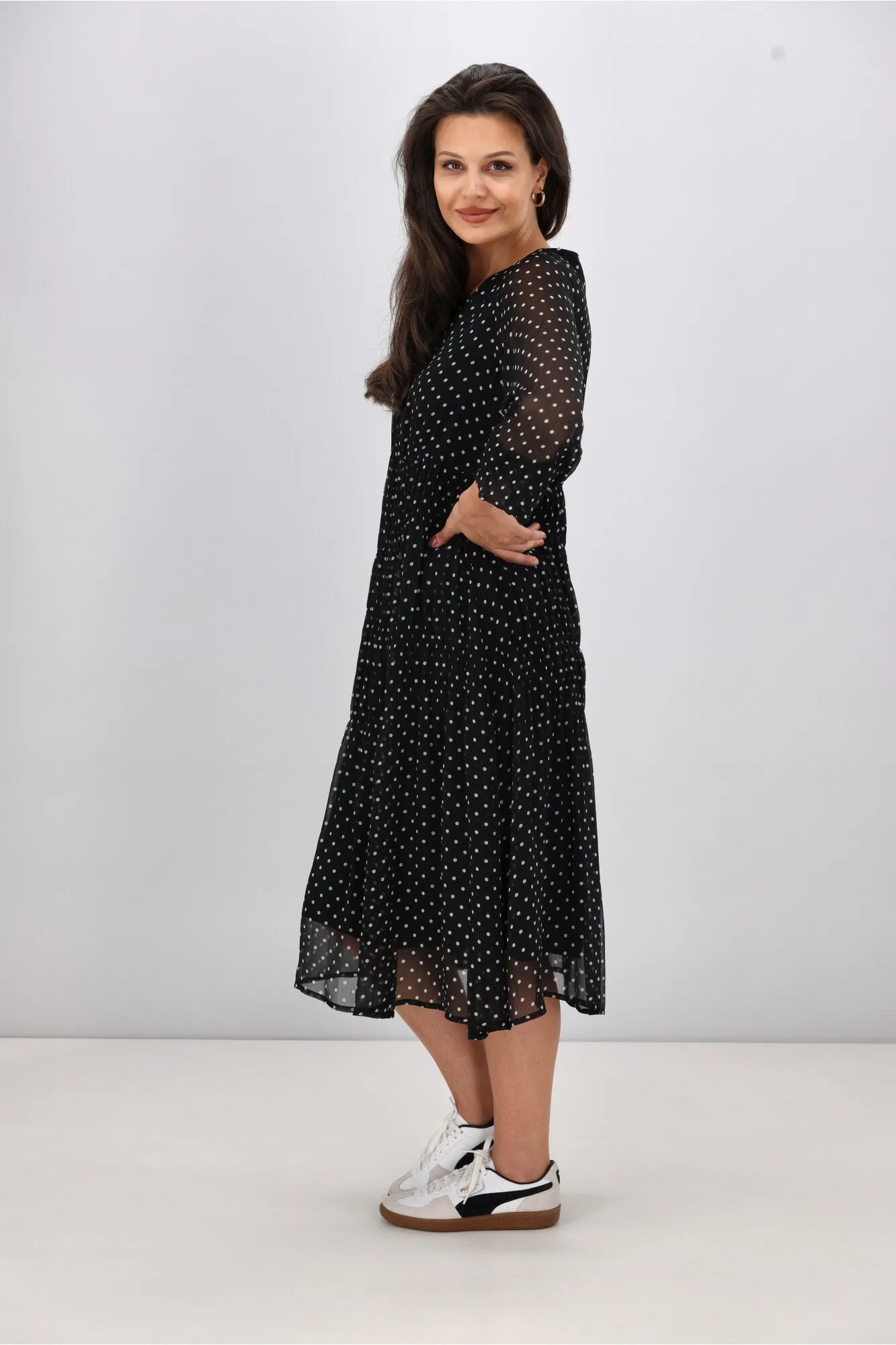Gloss the Label Mariella Shirred Detail Dress Black Polka Dot