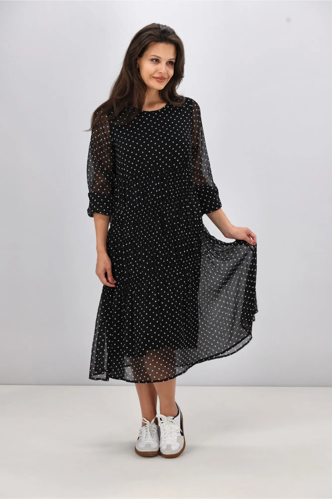 Gloss the Label Mariella Shirred Detail Dress Black Polka Dot