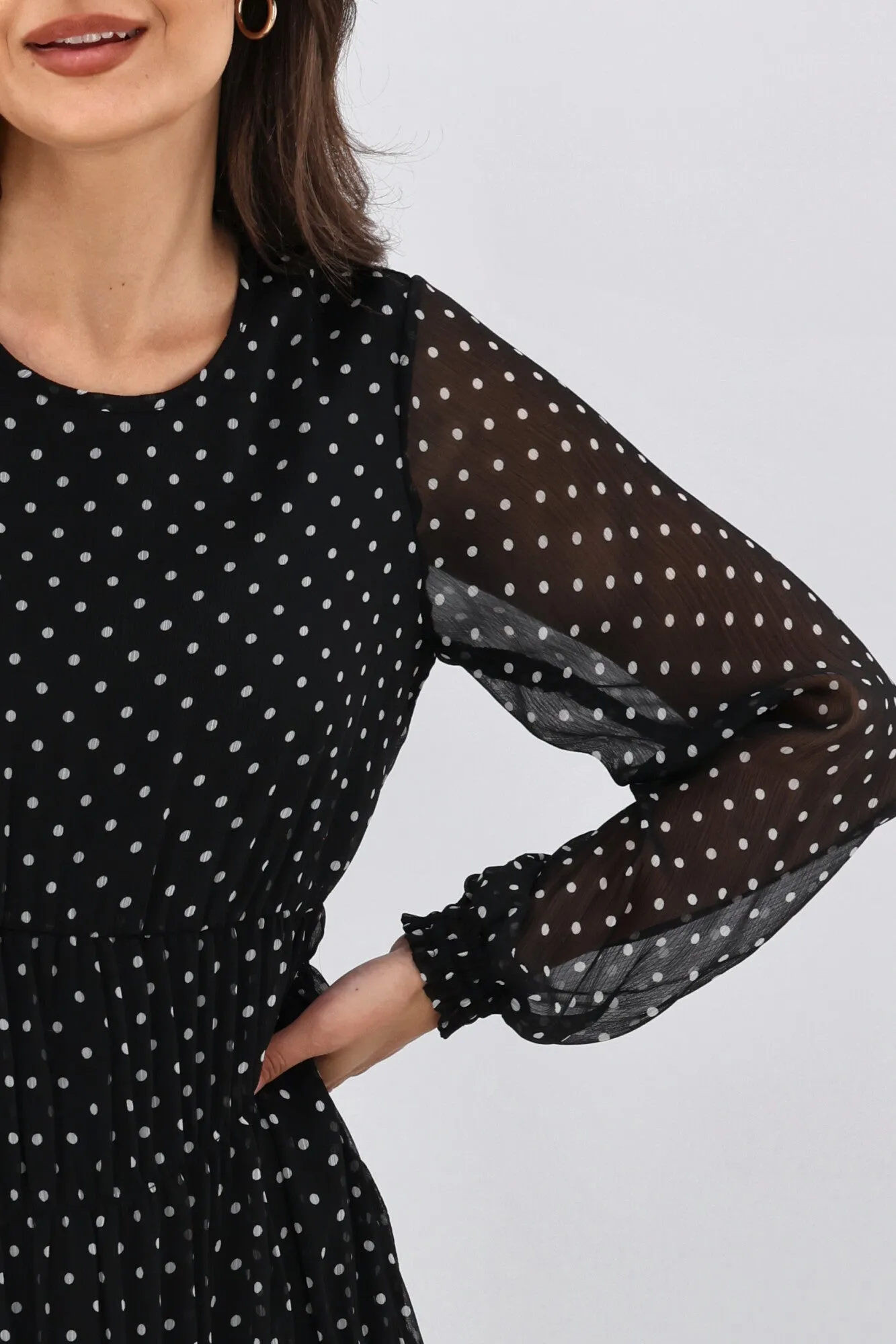 Gloss the Label Mariella Shirred Detail Dress Black Polka Dot