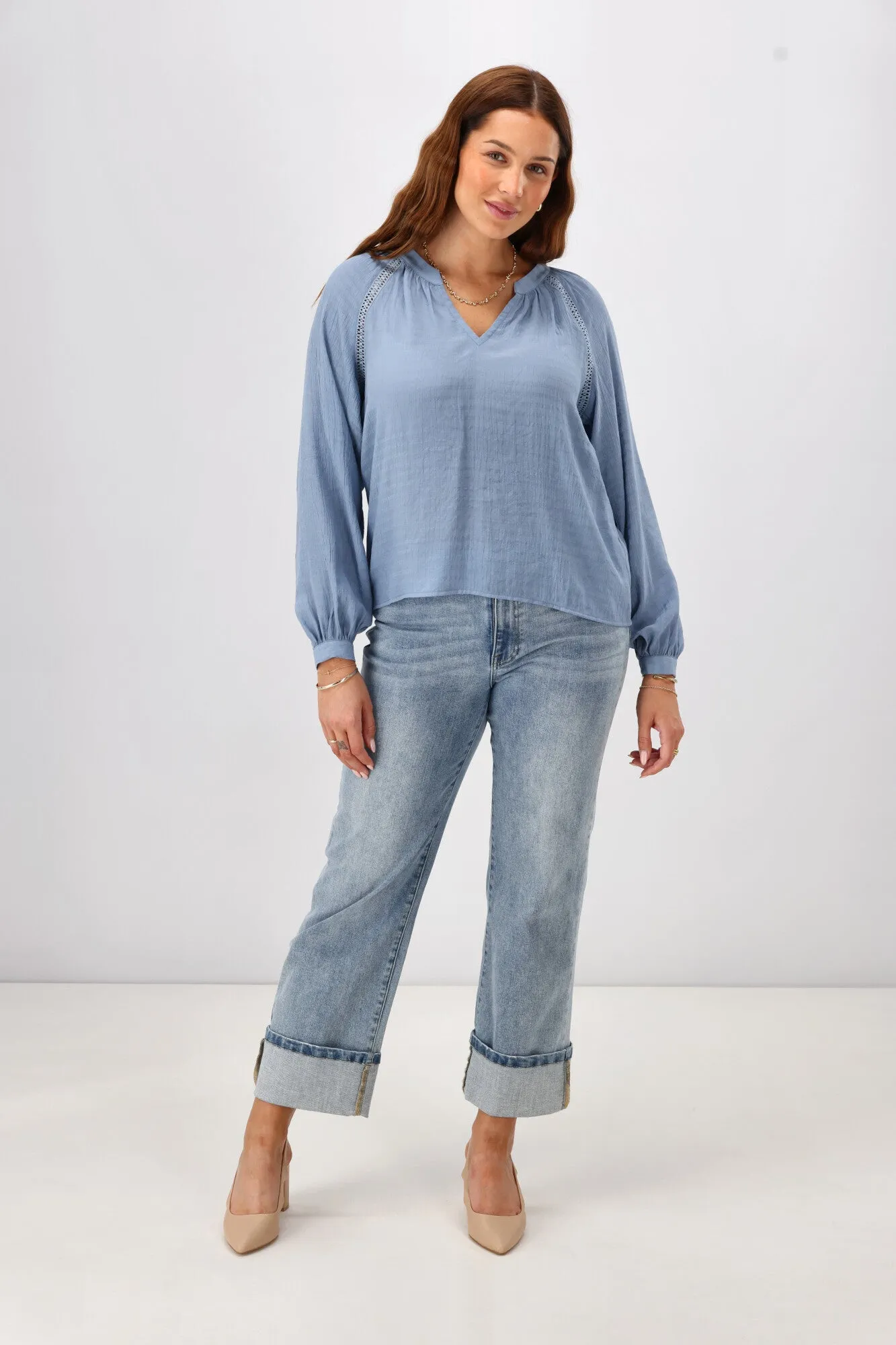 Gloss The Label Timiana Lace Trim Top Fabric Blue