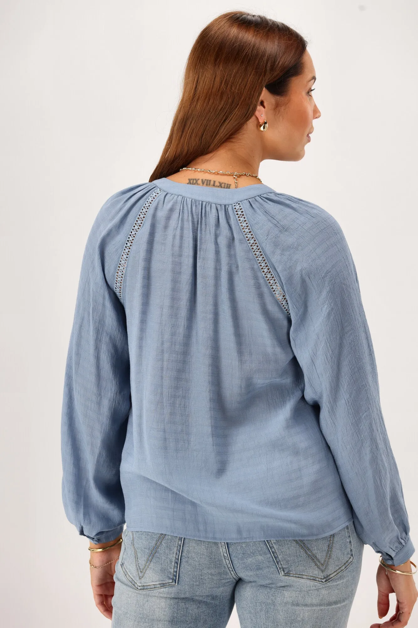 Gloss The Label Timiana Lace Trim Top Fabric Blue