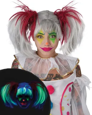 Glow in the Dark Punk Red and Grey Pigtails Wig