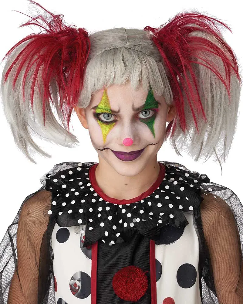 Glow in the Dark Punk Red and Grey Pigtails Wig