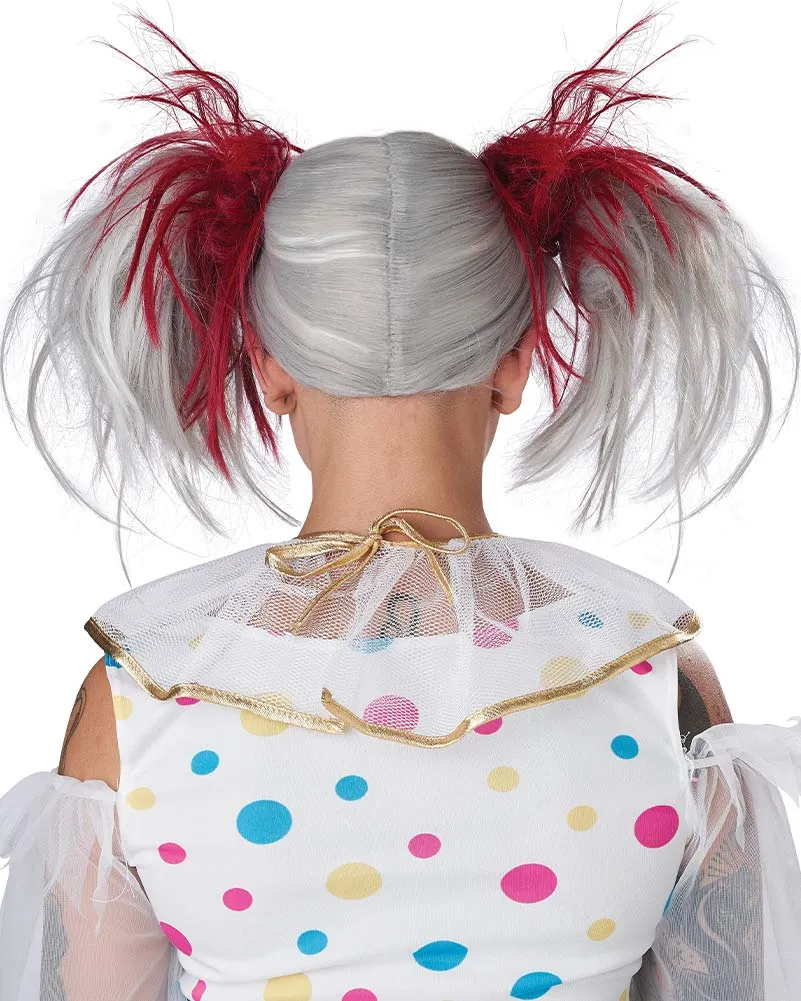 Glow in the Dark Punk Red and Grey Pigtails Wig