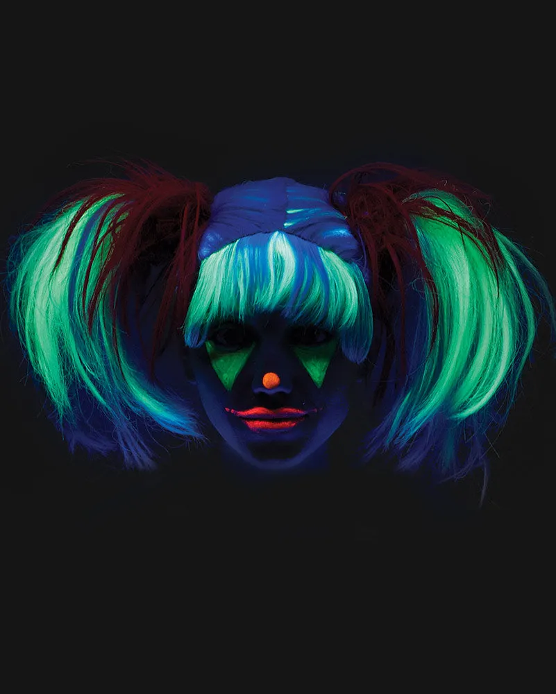 Glow in the Dark Punk Red and Grey Pigtails Wig