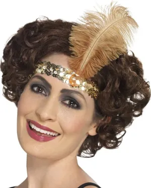 Gold 1920s Flapper Headband with Feather