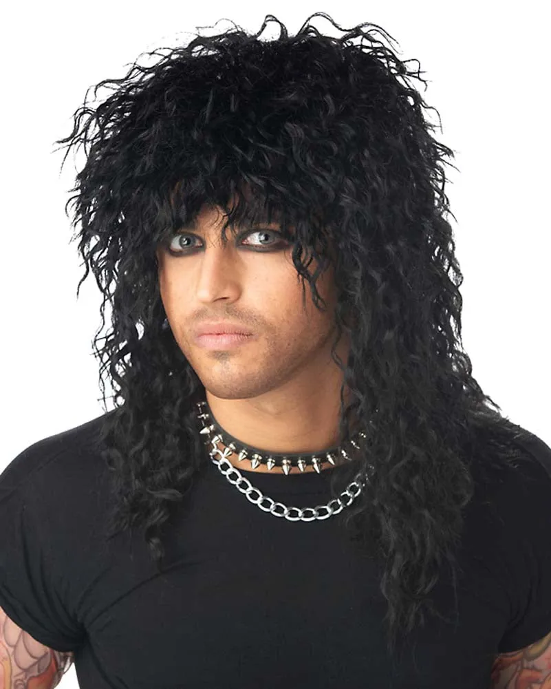 Headbanger Long Curly Black Wig