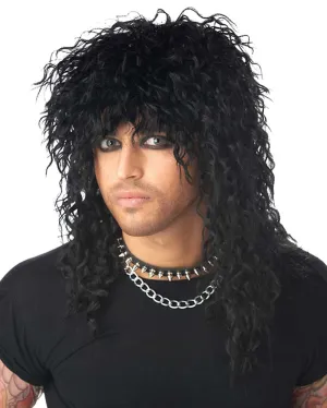 Headbanger Long Curly Black Wig