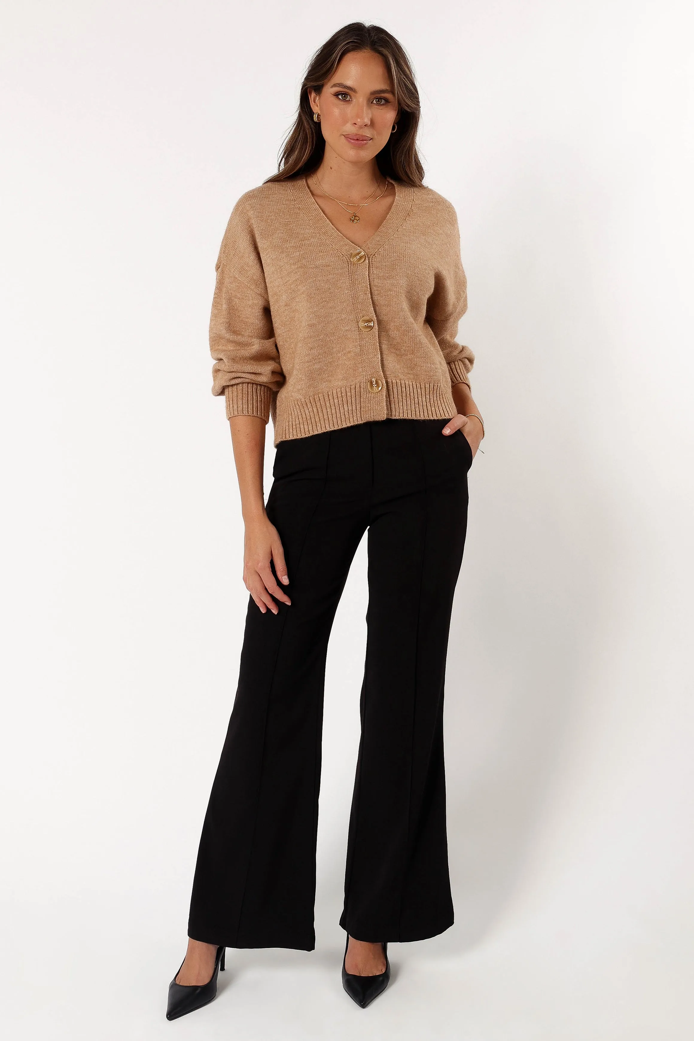 Isabel Button Front Cardigan - Beige