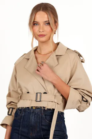 Izzi Crop Trench Jacket - Tan