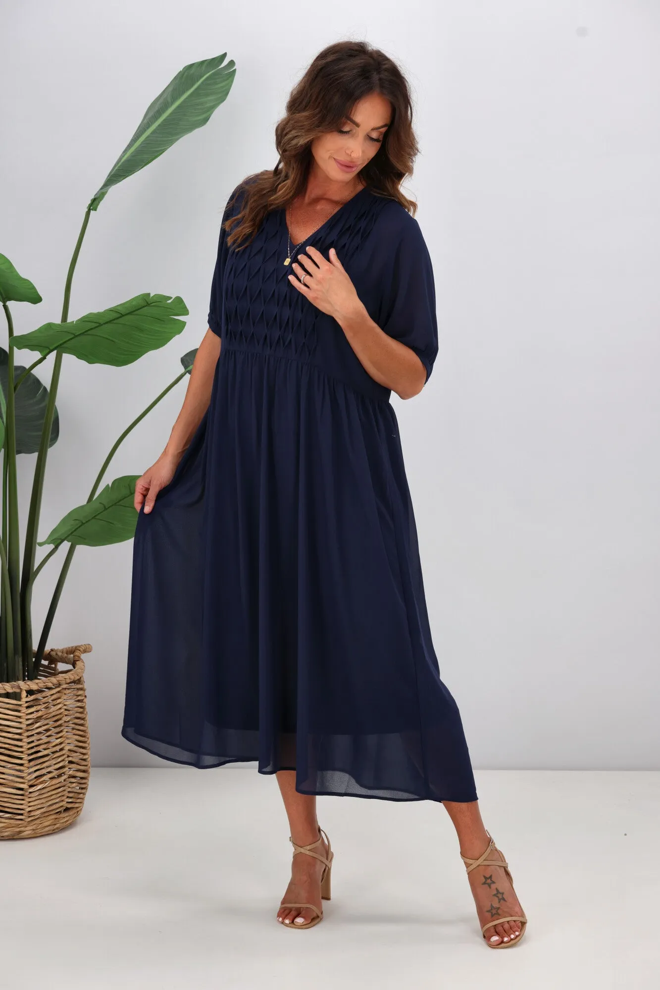 Jane James Jasmine Smocking Front Dress Midnight