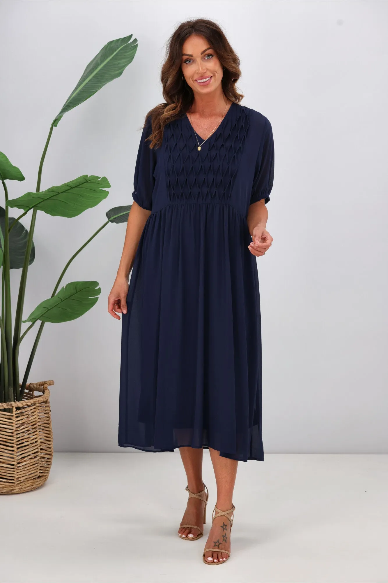 Jane James Jasmine Smocking Front Dress Midnight