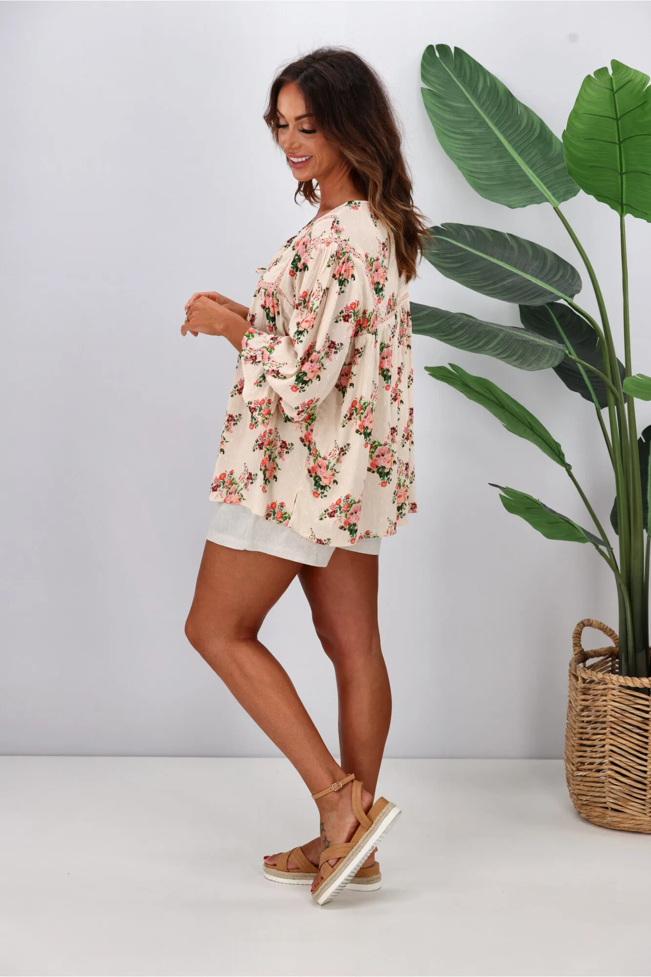 Joop & Gypsy Marseille Ditsy Garden Party Top Latte