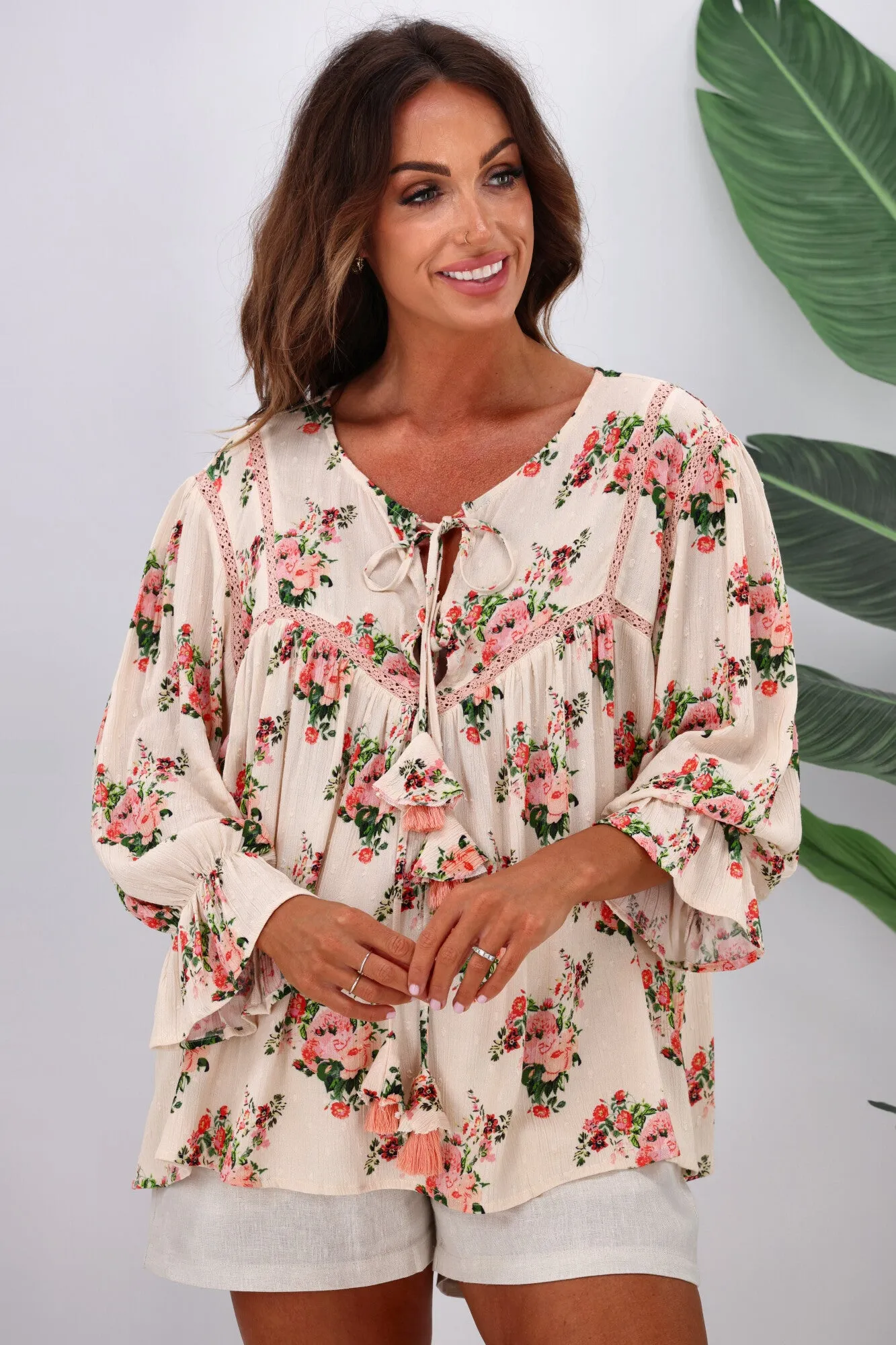Joop & Gypsy Marseille Ditsy Garden Party Top Latte