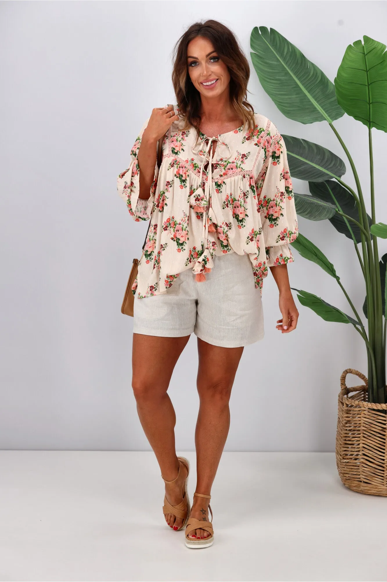 Joop & Gypsy Marseille Ditsy Garden Party Top Latte