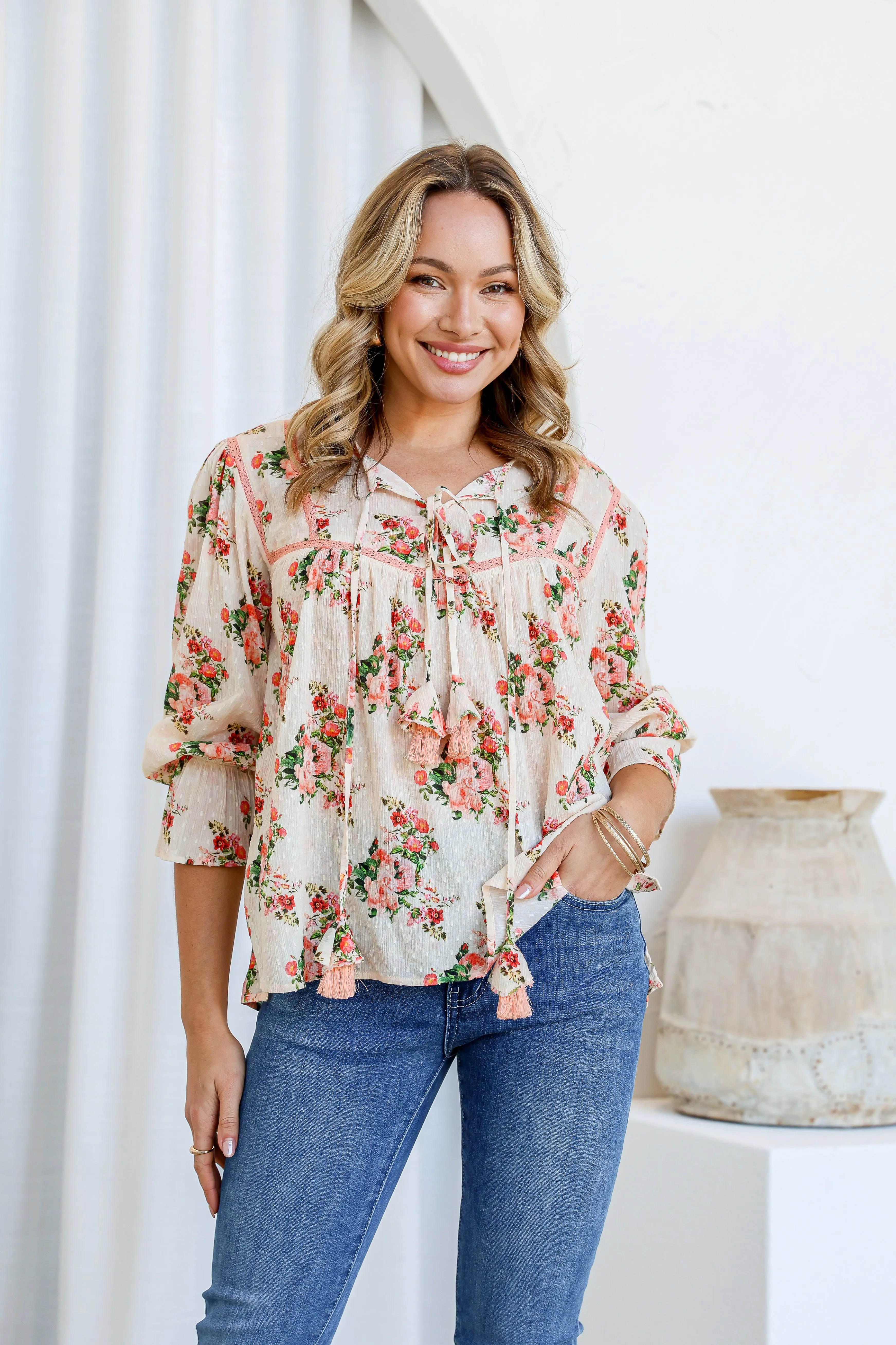 Joop & Gypsy Marseille Ditsy Garden Party Top Latte