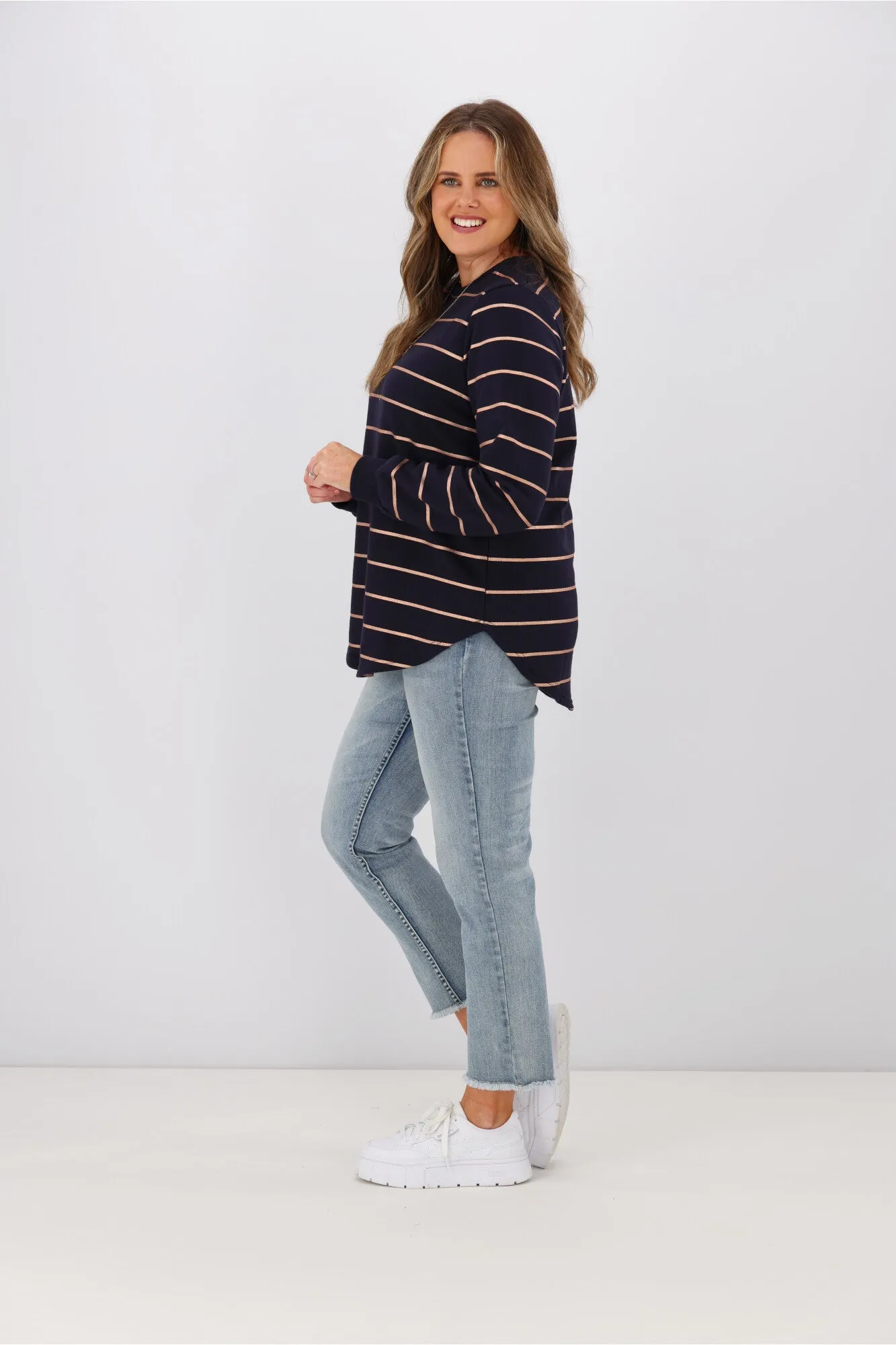 Little White Lie Betty Copper Stripe Crew Navy