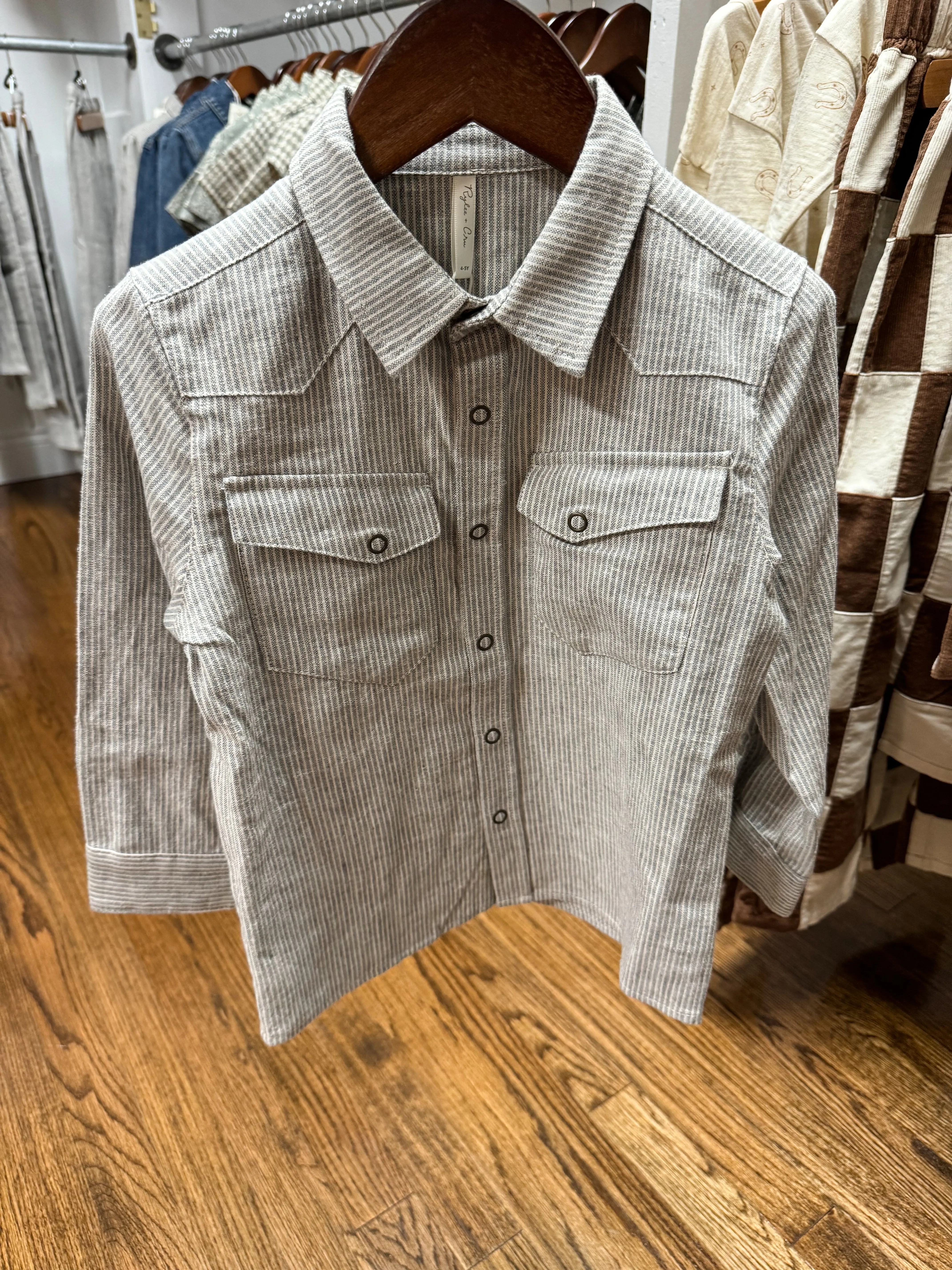 Long Sleeve Western Shirt || Blue Micro Stripe