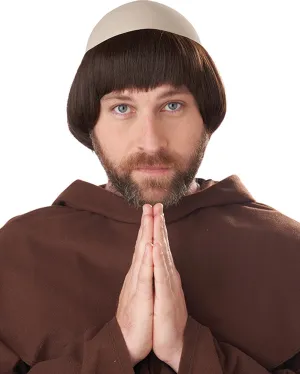 Medieval Friar Short Brown Wig with Bald Cap