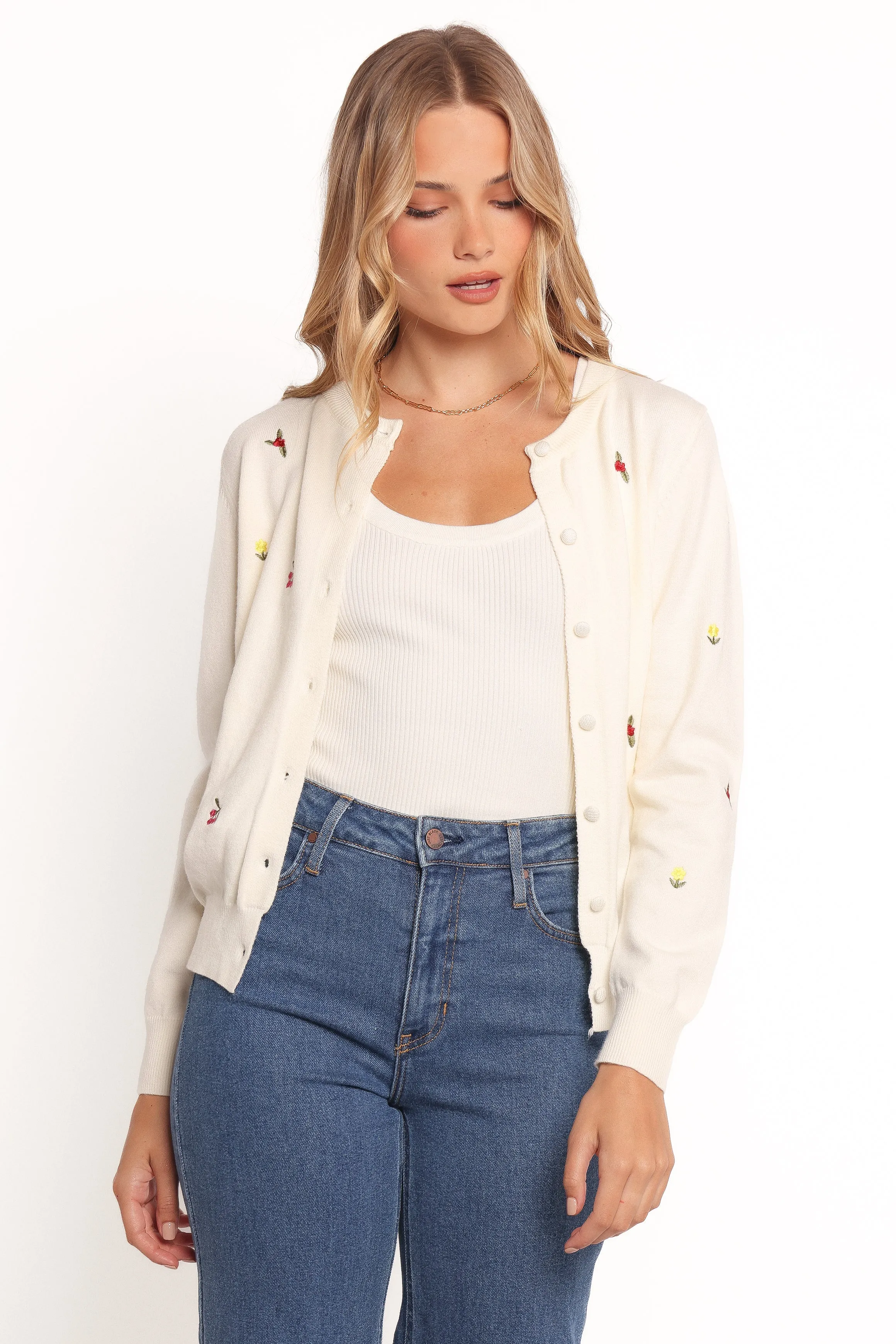 Millen Flower Embroidery Cardigan - Cream