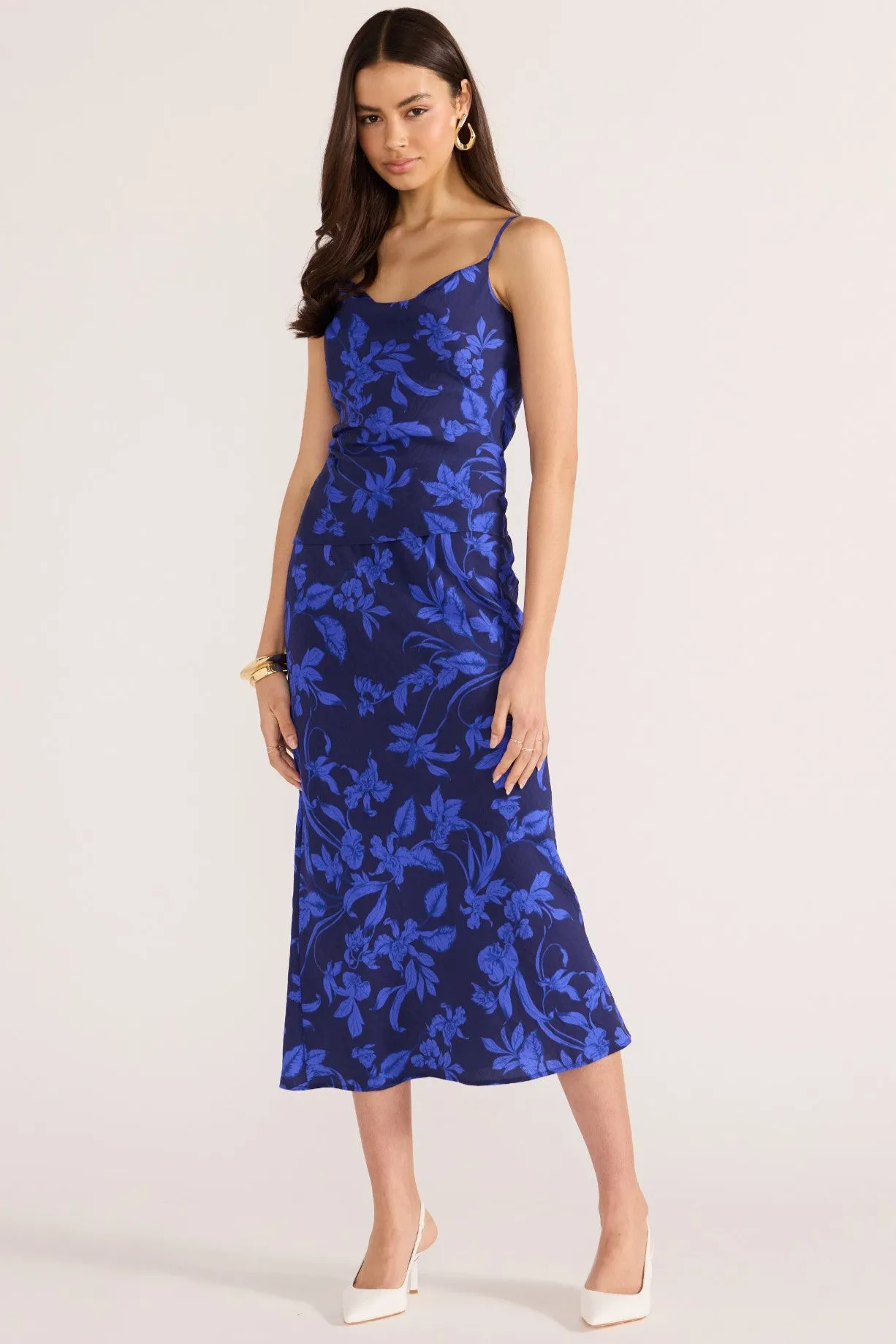 Minkpink Gianna Bias Midi Skirt Blue Floral