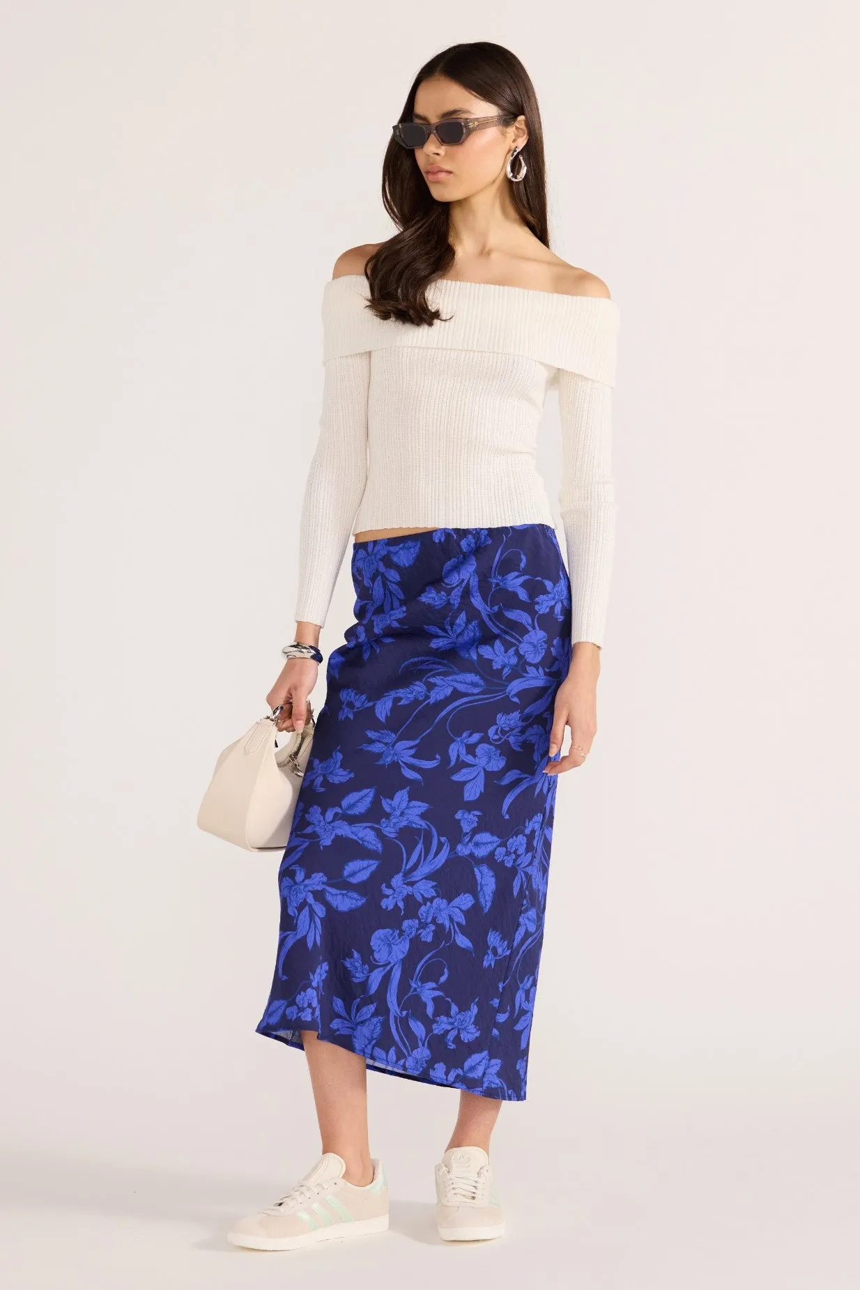 Minkpink Gianna Bias Midi Skirt Blue Floral