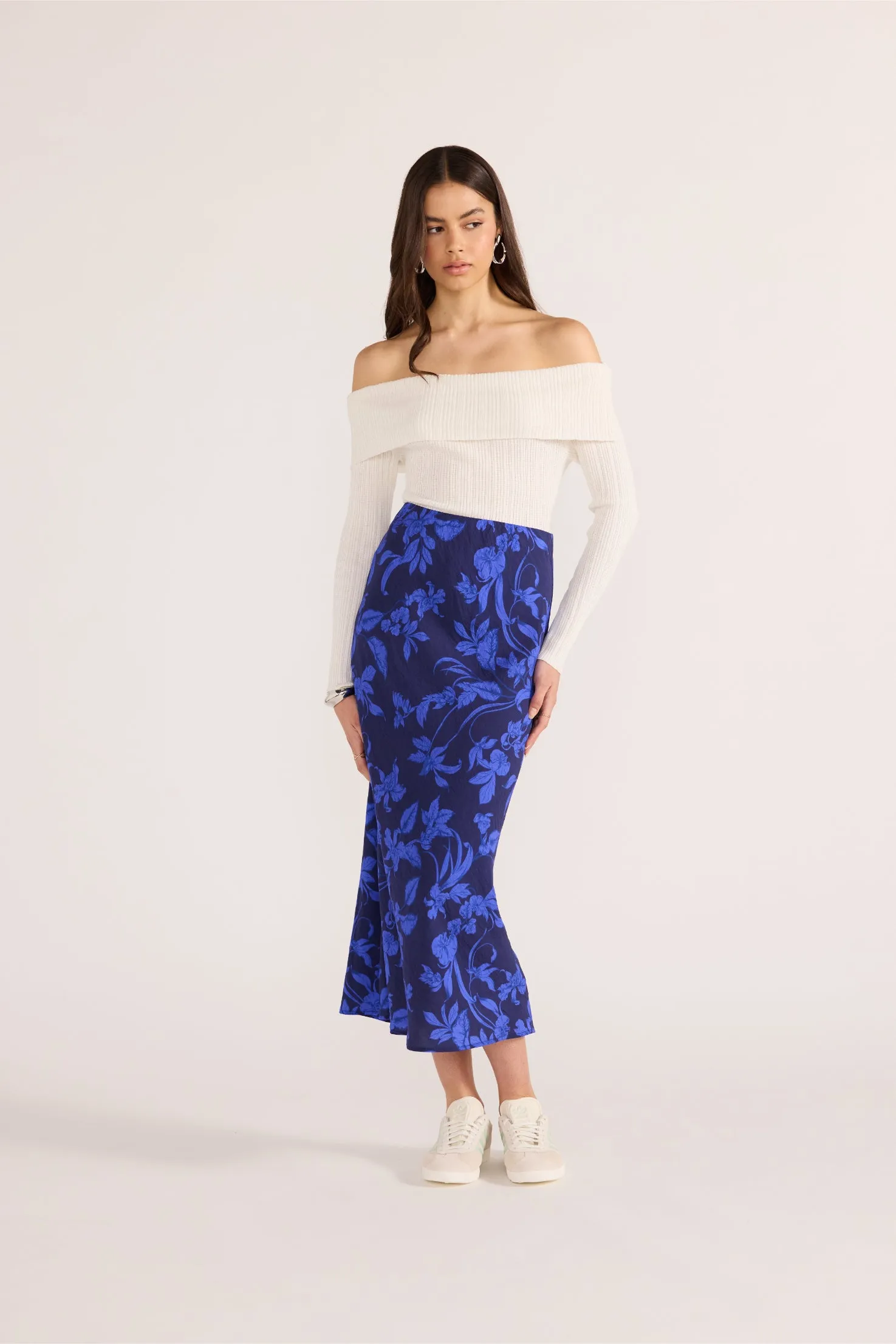 Minkpink Gianna Bias Midi Skirt Blue Floral
