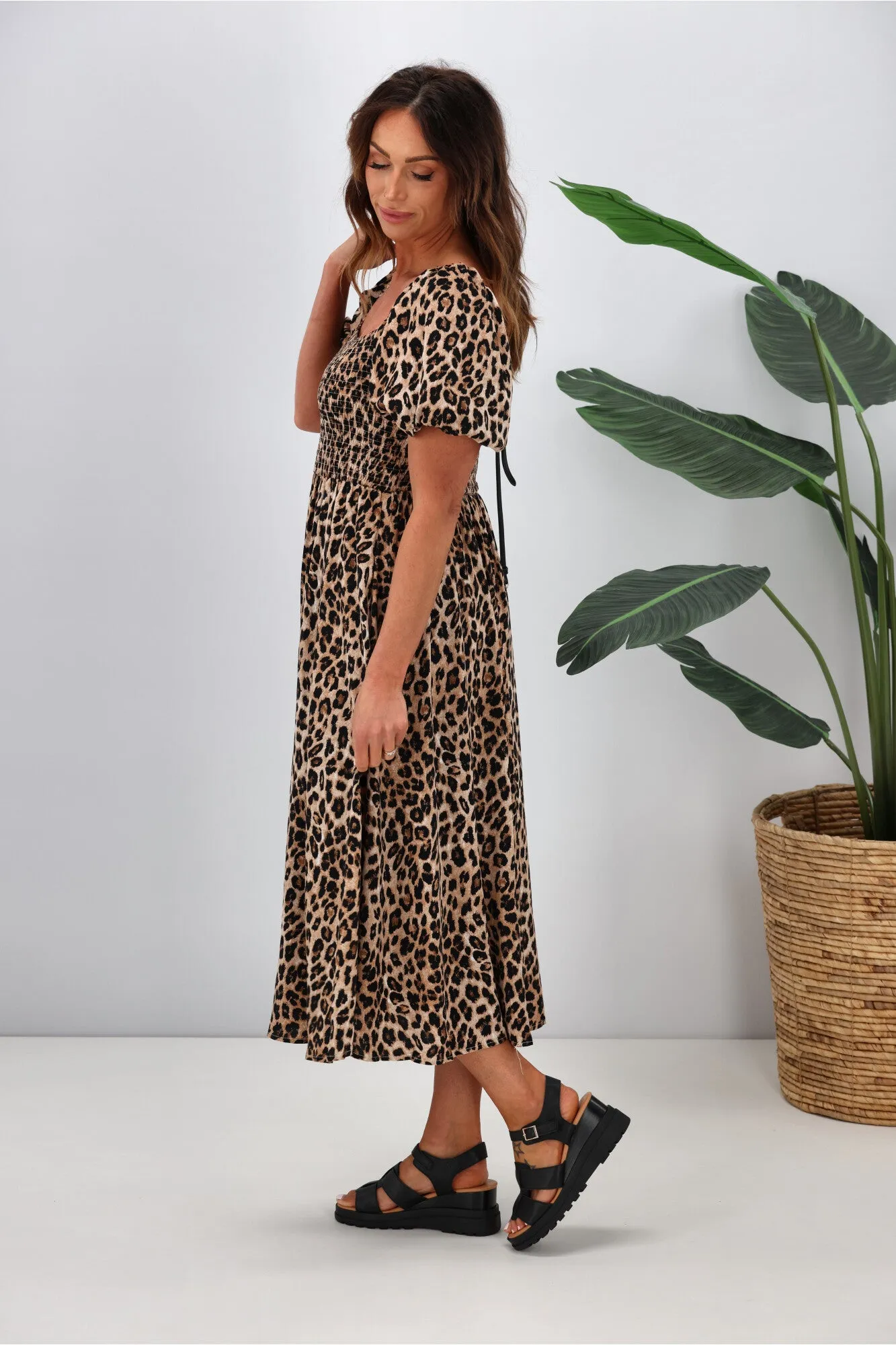 Miss Marlow Kara S/S Shirred Dress Animal