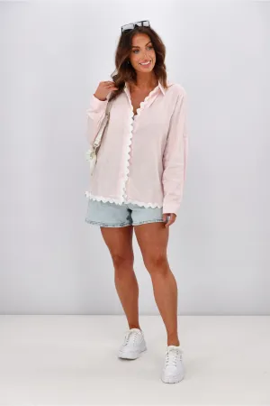 Miss Marlow Ric Rac Linen Shirt Blush