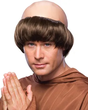 Monk Short Brown Wig with Bald Cap
