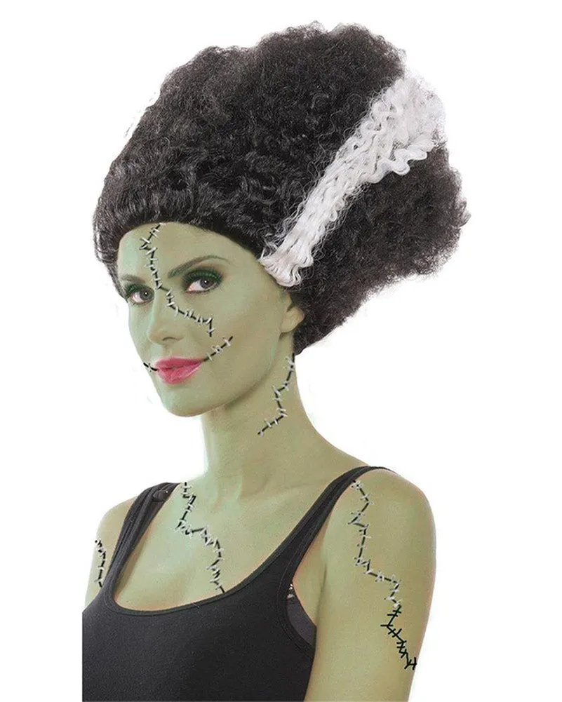 Monster Bride Curly Black and White Wig