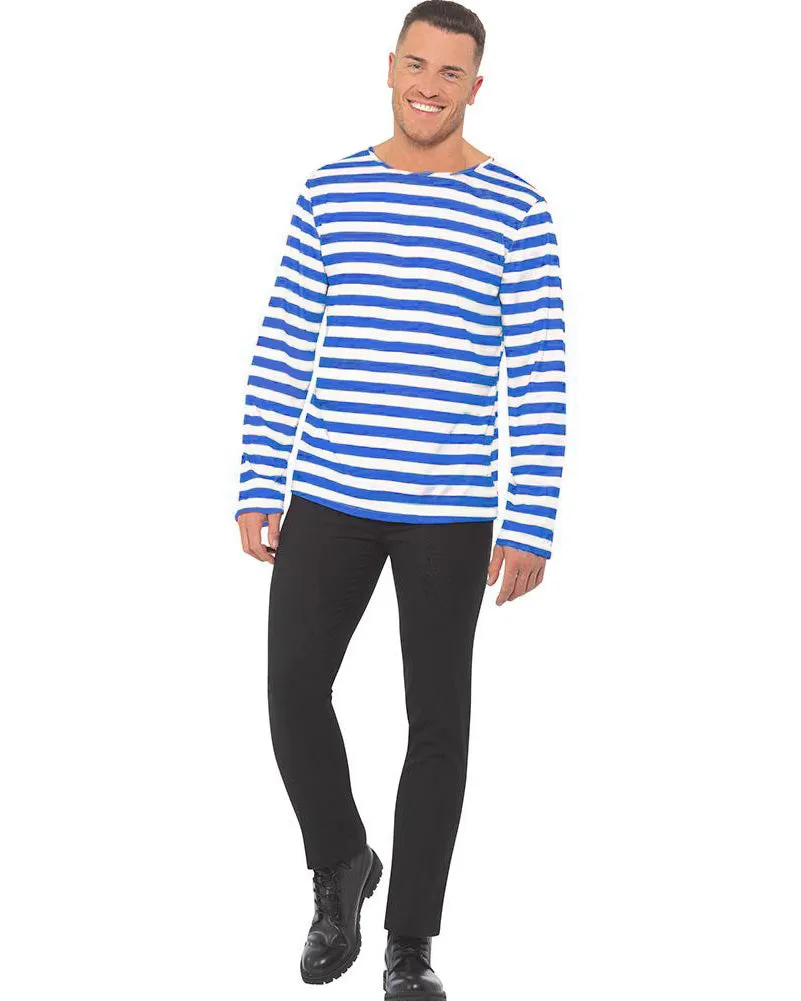 Multi Character Blue and White Striped Plus Size Shirt