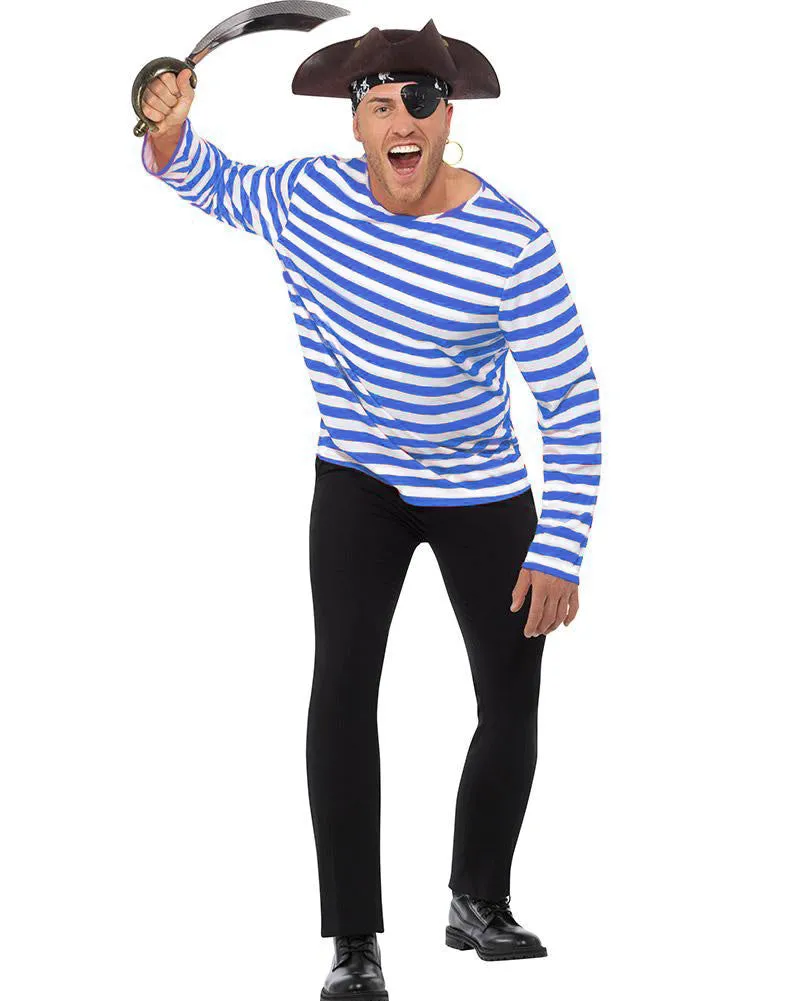 Multi Character Blue and White Striped Plus Size Shirt