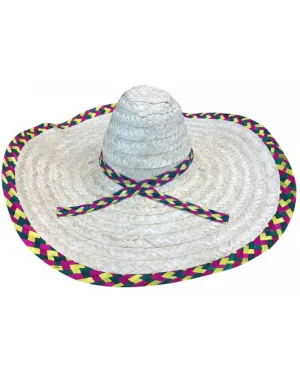 Natural Mexican Sombrero with Multi Colour Trim