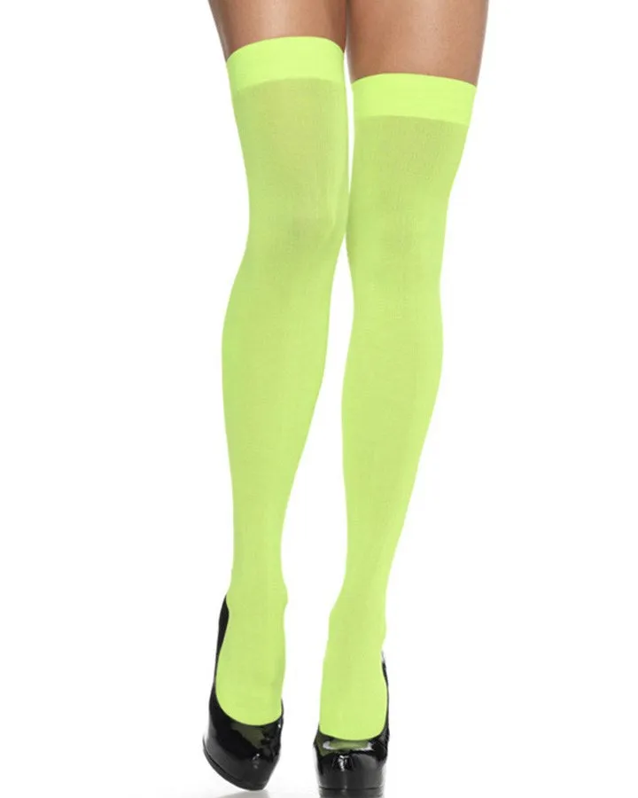 Neon Green Opaque Thigh High Stockings