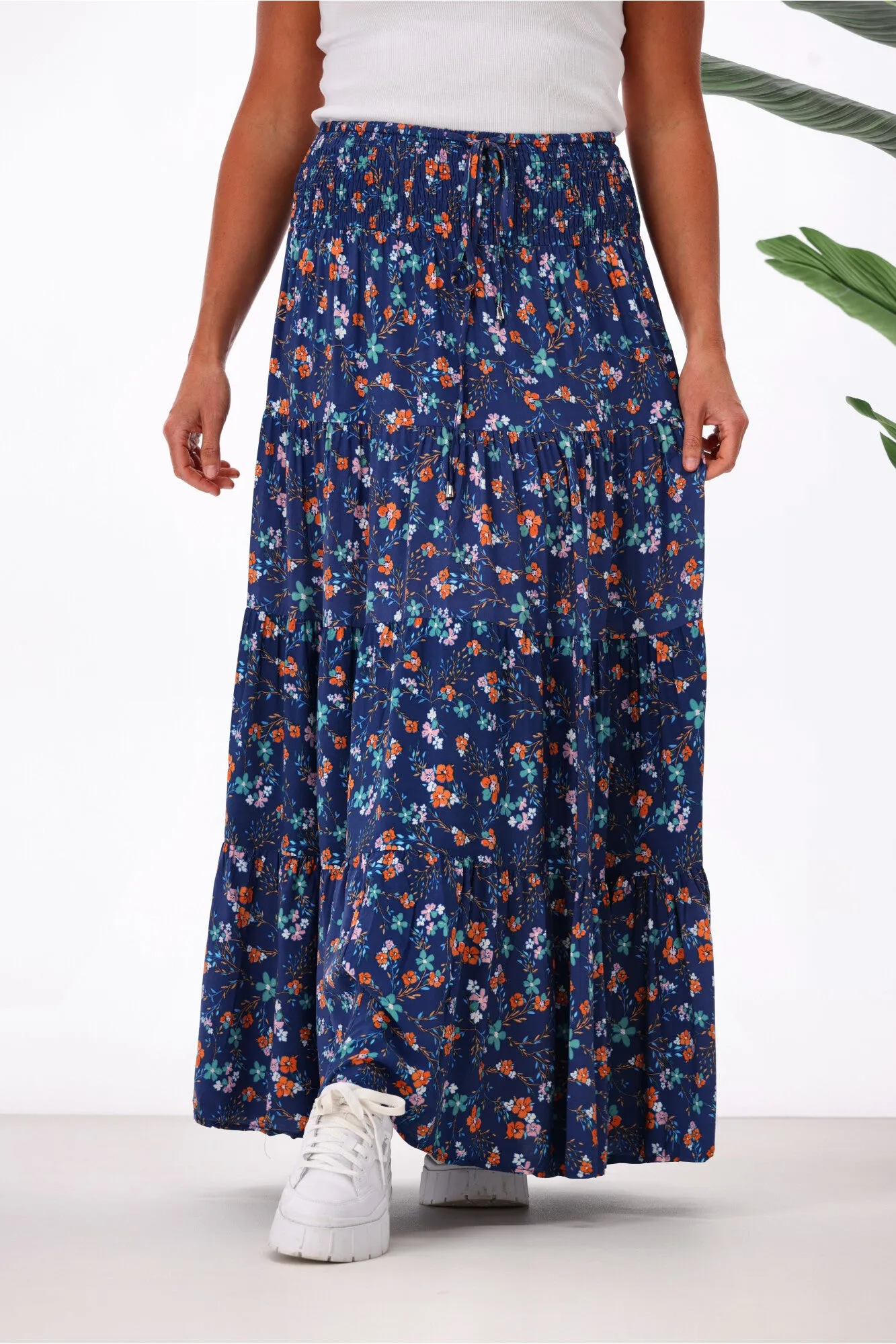 New U Collection Ditsy Floral Blue Maxi Skirt
