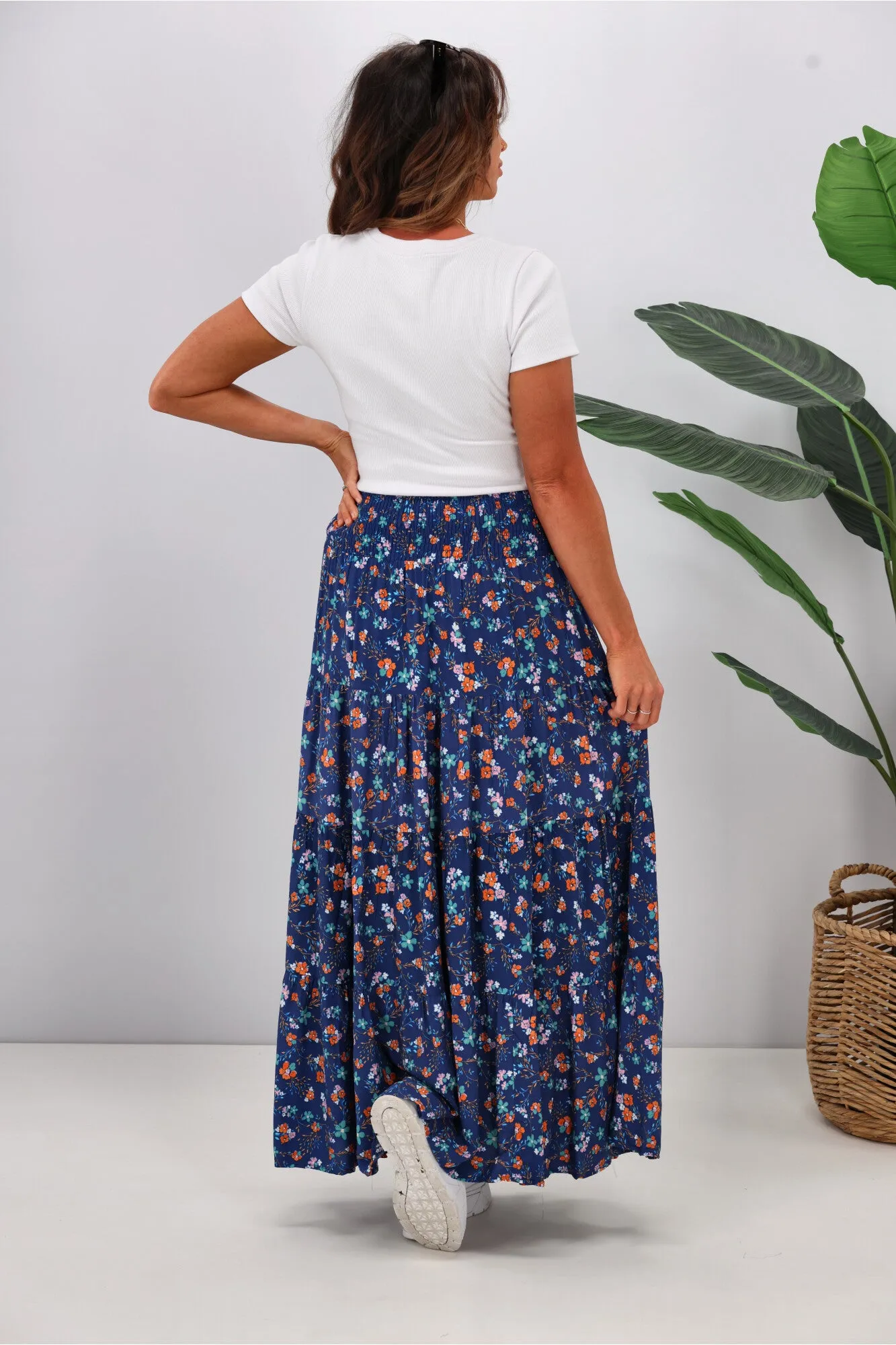 New U Collection Ditsy Floral Blue Maxi Skirt
