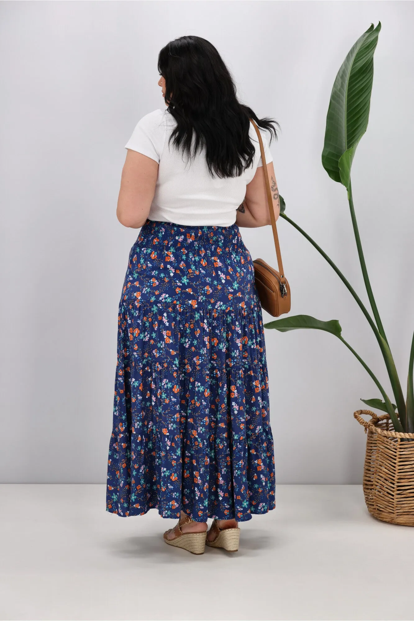 New U Collection Ditsy Floral Blue Maxi Skirt