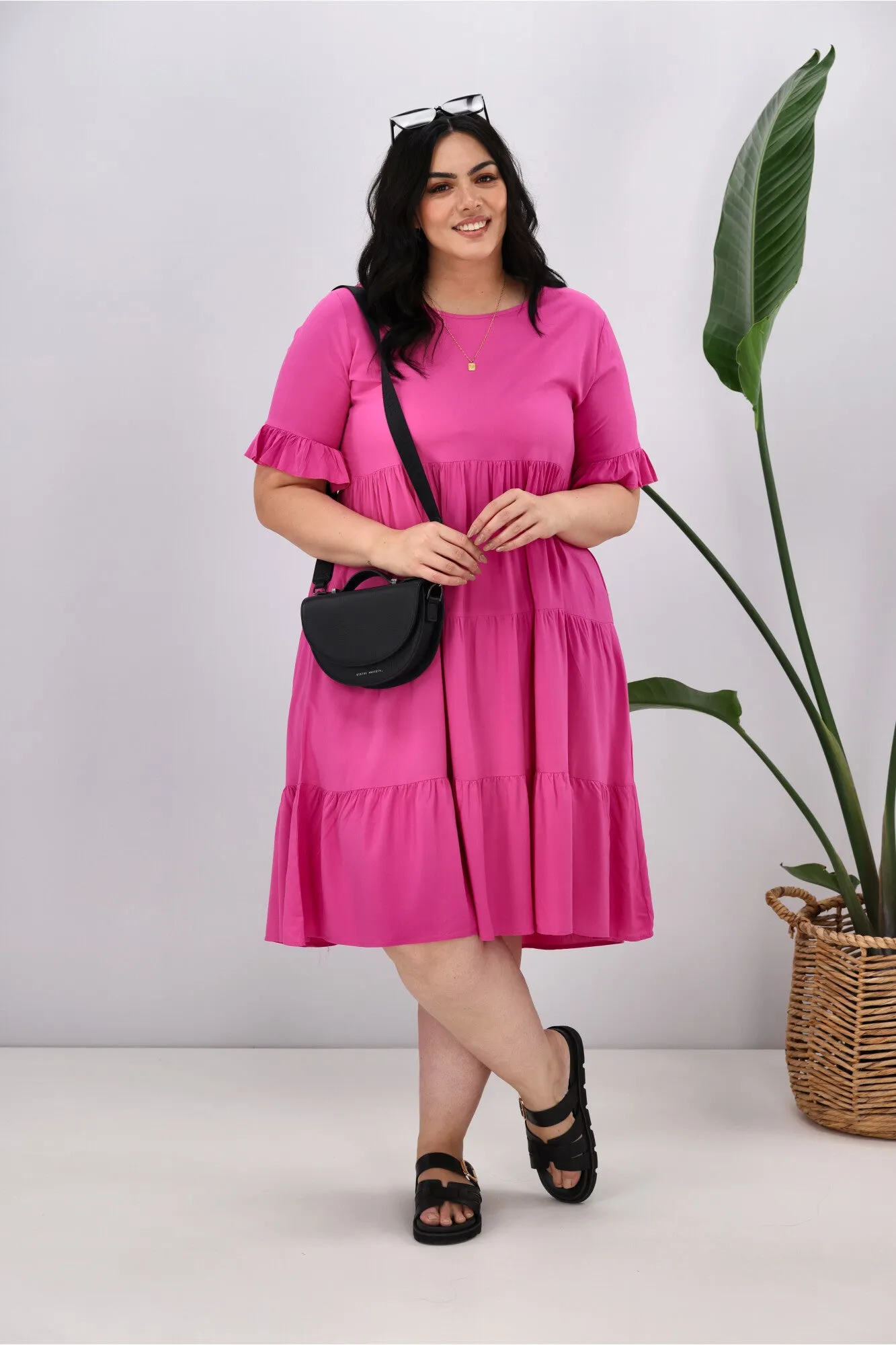 New U Collection Round Neck Midi Dress Pink