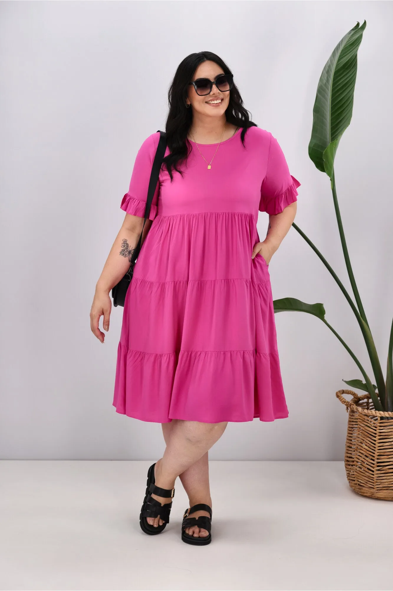 New U Collection Round Neck Midi Dress Pink