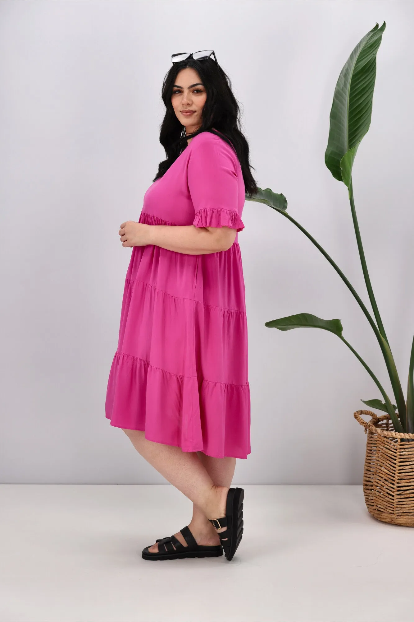 New U Collection Round Neck Midi Dress Pink