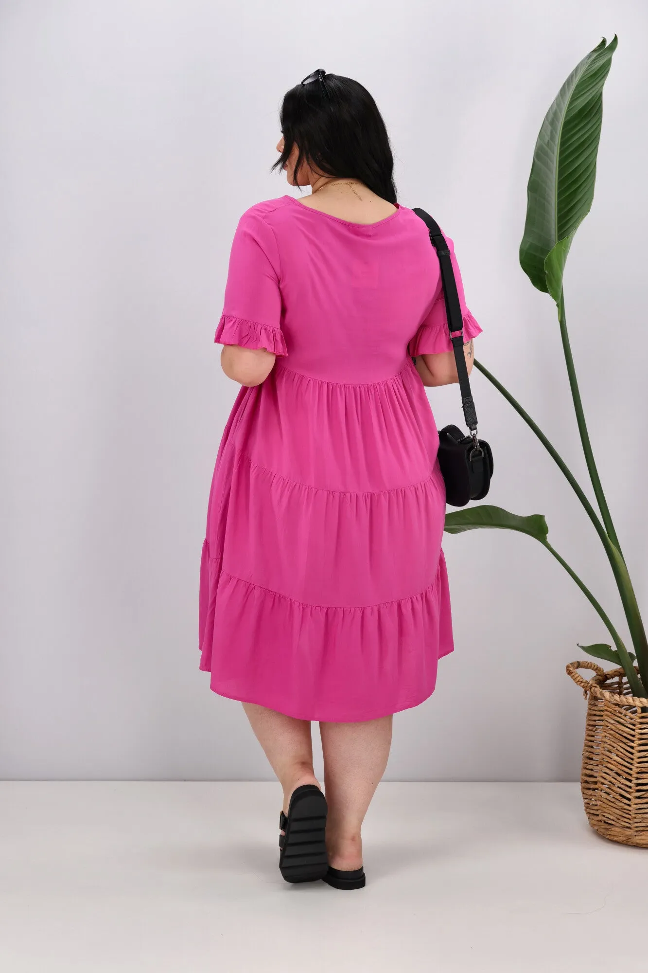 New U Collection Round Neck Midi Dress Pink