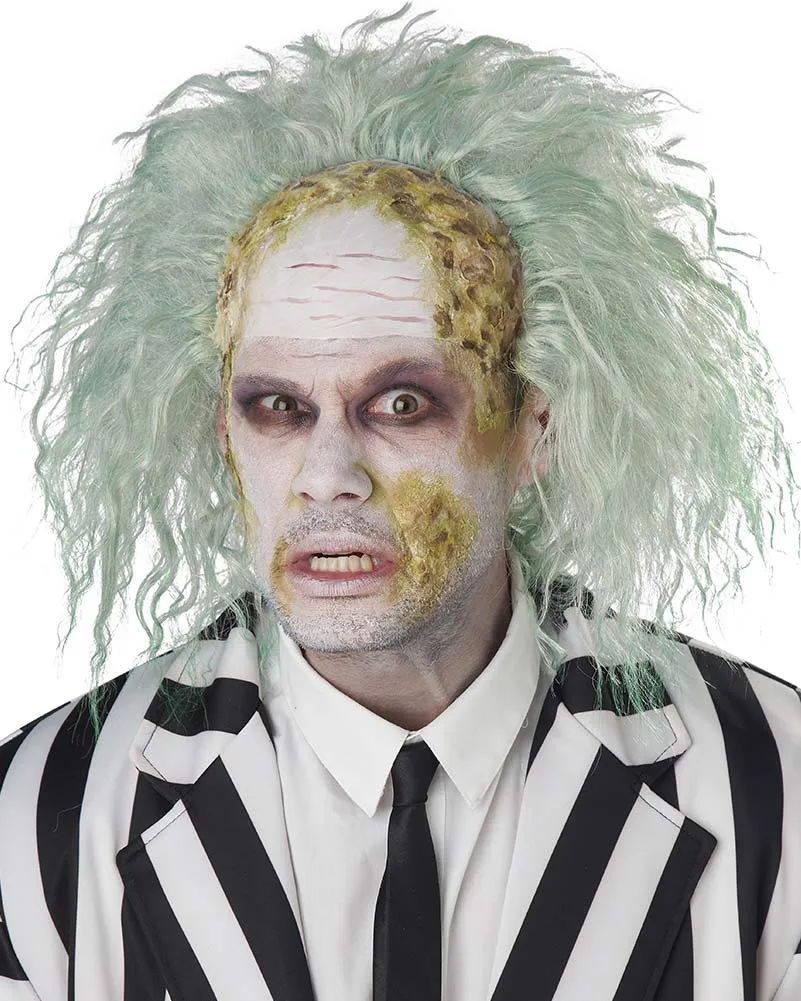 Obnoxious Ghost Bald Cap Curly Green Wig